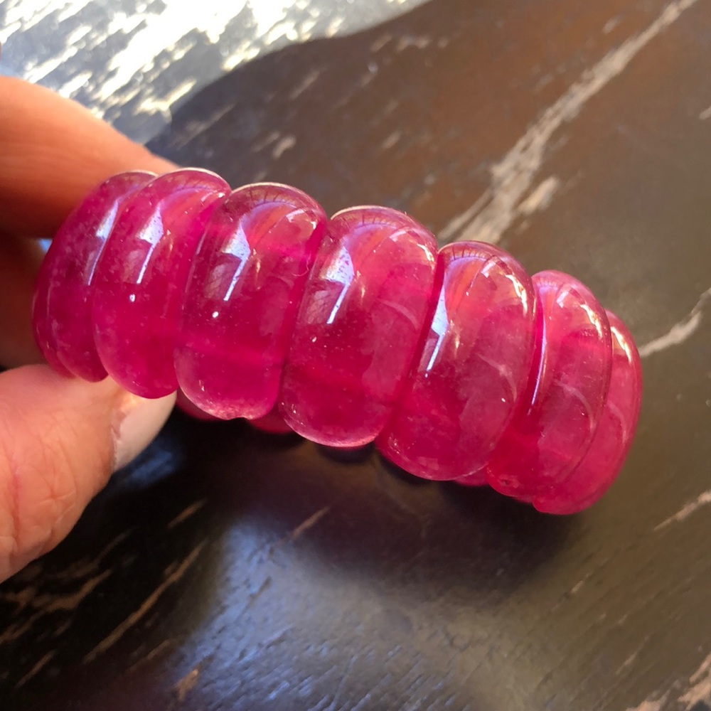 Genuine Agate Raspberry Color Stretch Bracelet - image 2